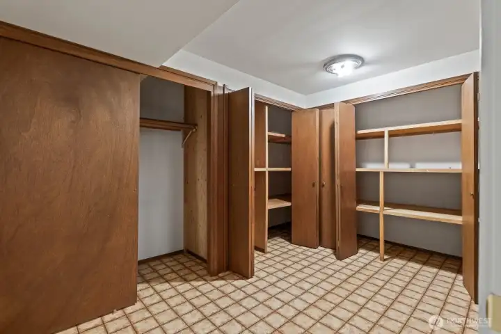 Two large storage rooms like this offer added potential or just room for your toys
