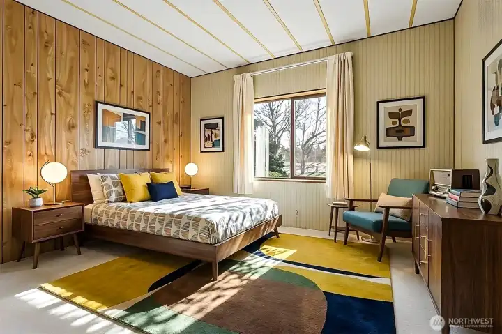 2nd bedroom has a lake view - Virtually staged photo