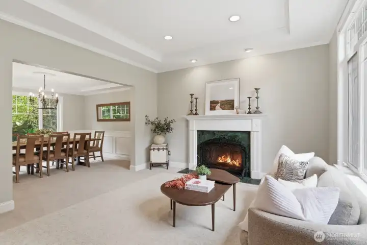 Formal living room with gas marble surround fireplace. Formal living room with gas marble surround fireplace.