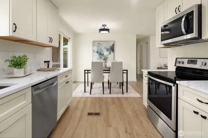 Kitchen with ample counter space & storage.