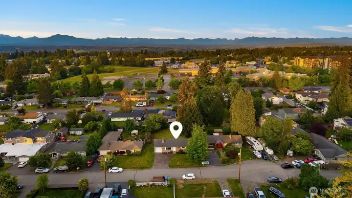 Aerial view facing East.