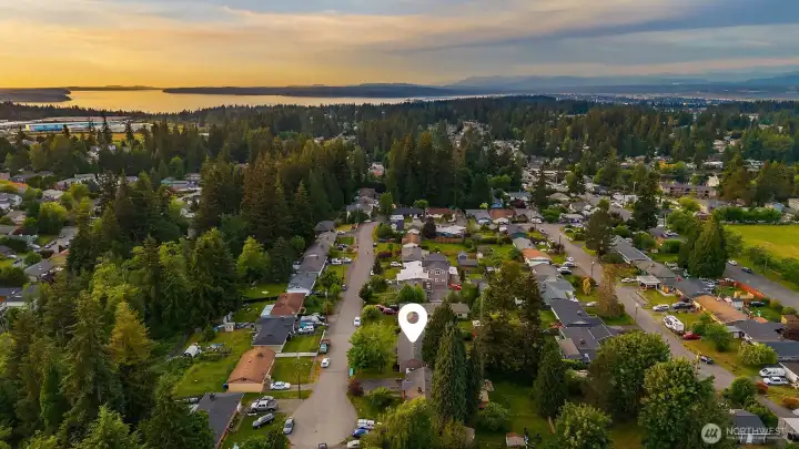 Aerial view facing North.