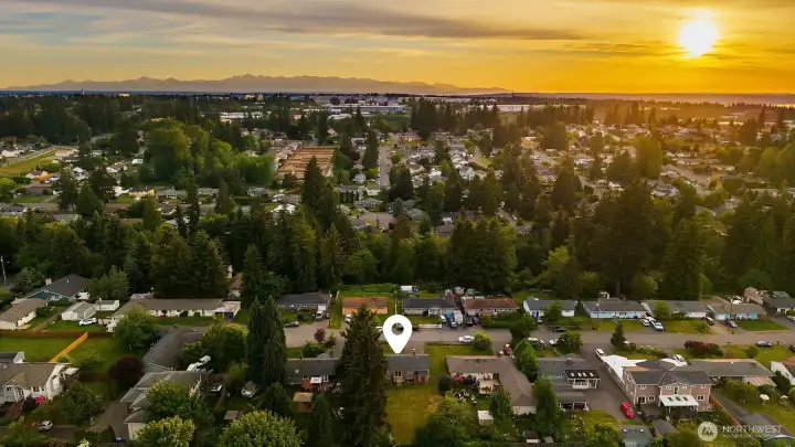 Aerial view facing West.