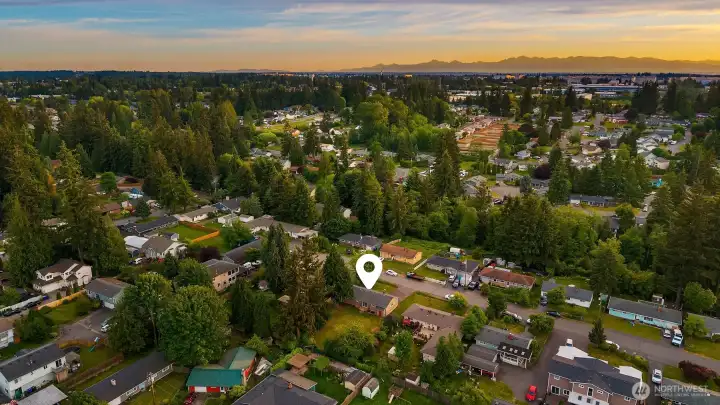 Aerial view facing Northwest.