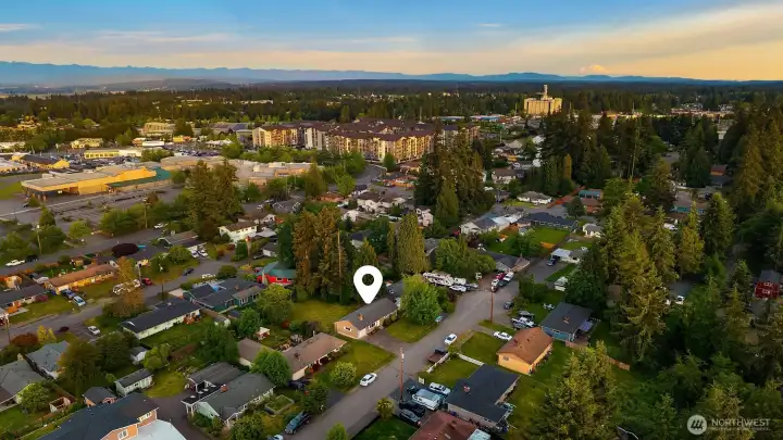 Aerial view facing Southeast.