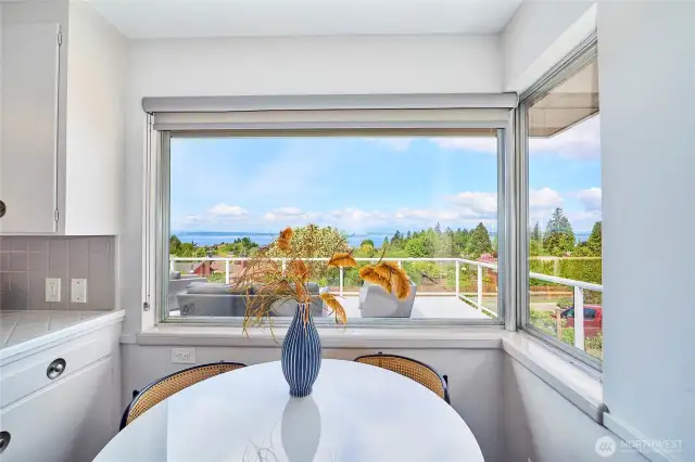 Breakfast nook with views and overlooking the deck.