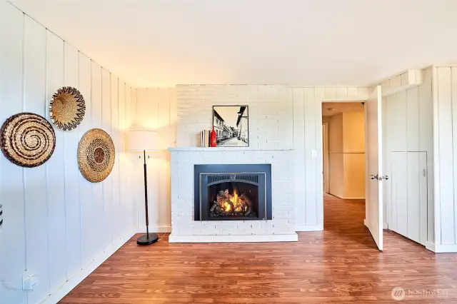 Rec room with gas fireplace.