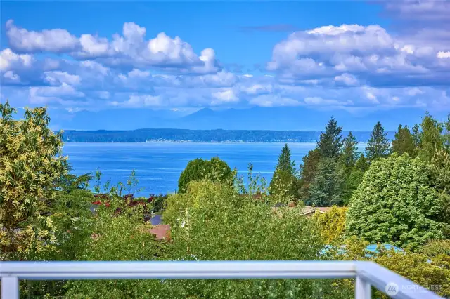 Morning Coffee overlooking Puget Sound and the Olympics.