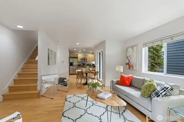 From the main floor living spaces you're invited up to the upper floor and roof