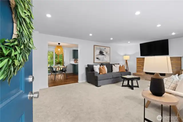 Greeted to your large living room with brand new carpet