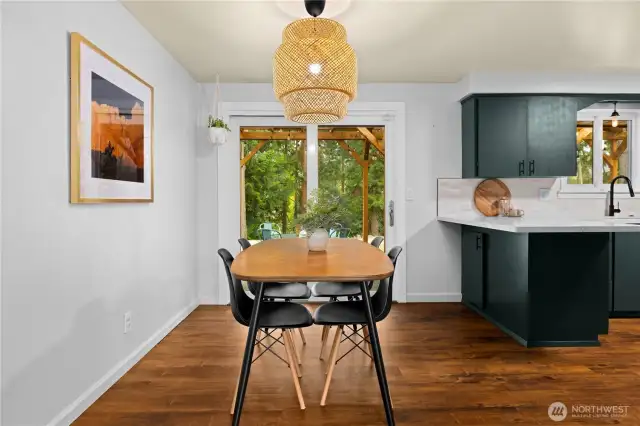Large dining area with new flooring