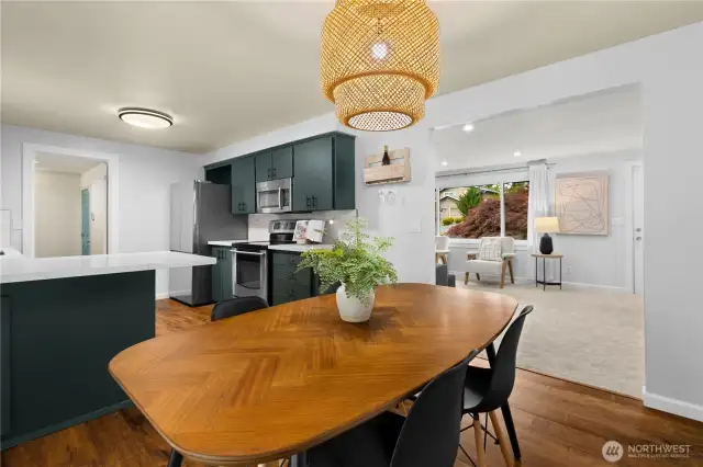 Large dining area with new flooring