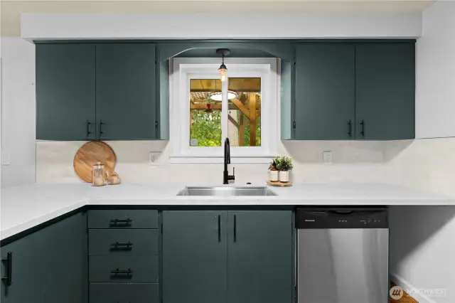 Look out your kitchen window to your backyard oasis