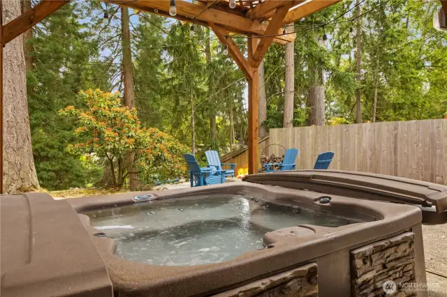 Backyard goals with built in fire pit & hot tub!