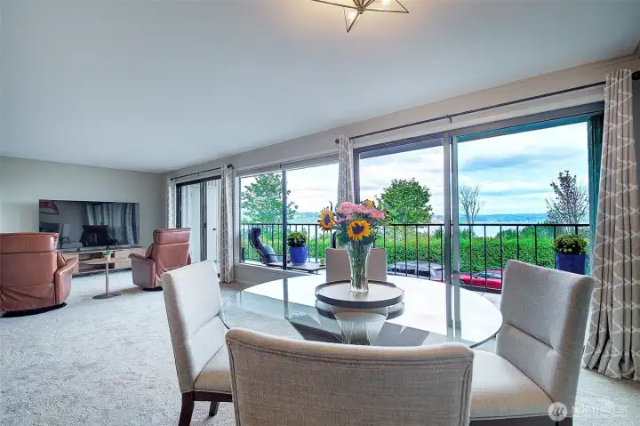 Views, views, views from every angle in the living and dining areas.