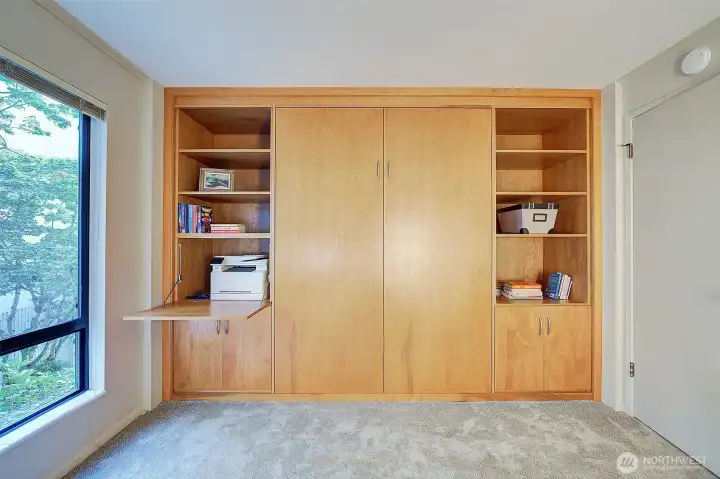 Murphy bed is beautifully designed and has a pull down bed and desk.