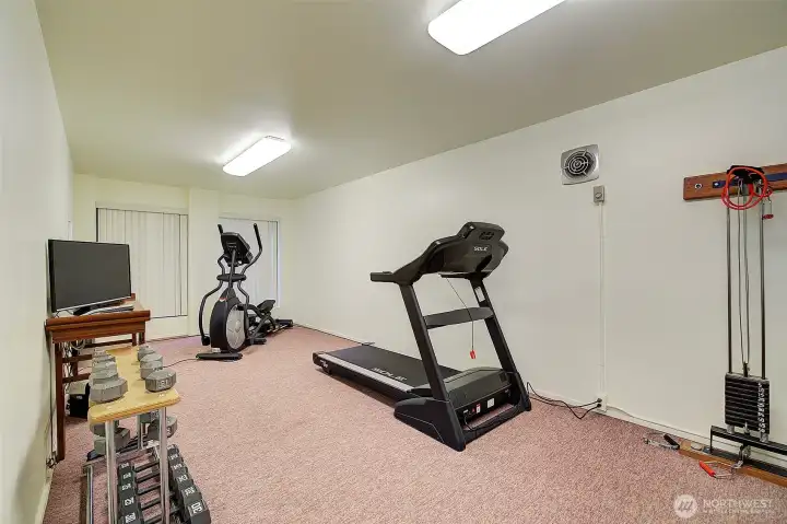 Each building has a workout room that you can use.