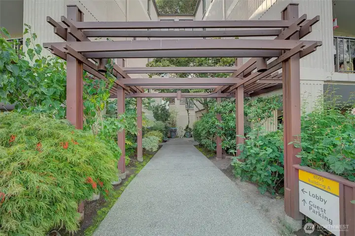 Attractive entry to building. Building A sits at the top of the complex.
