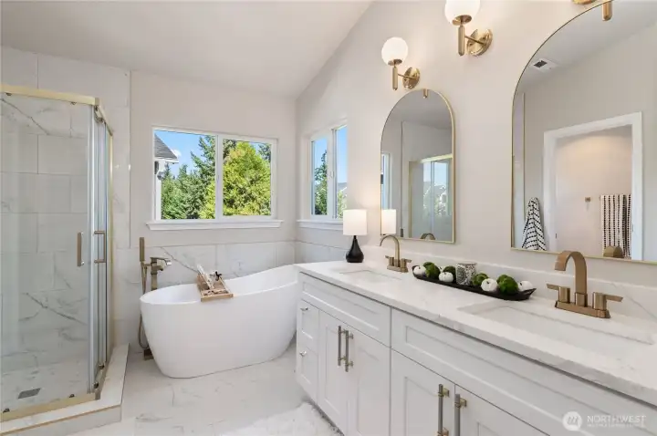 Gorgeous quartz countertops throughout the home.