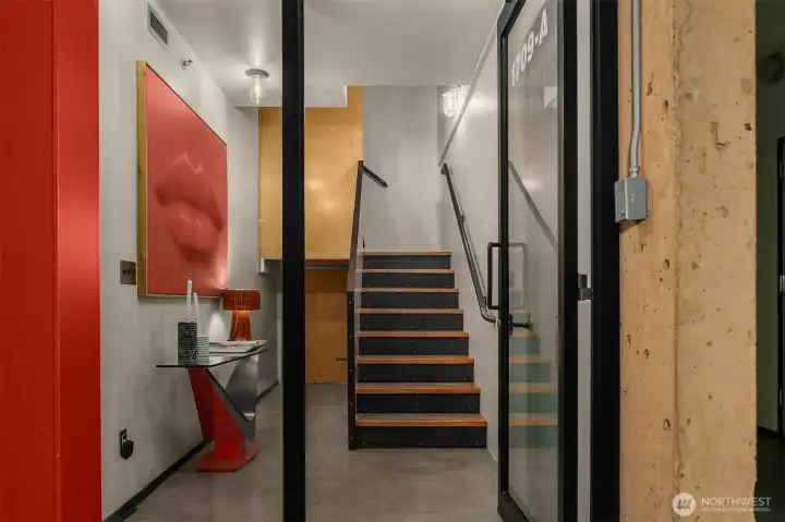 Entry from the Courtyard for guests with storage at the back.