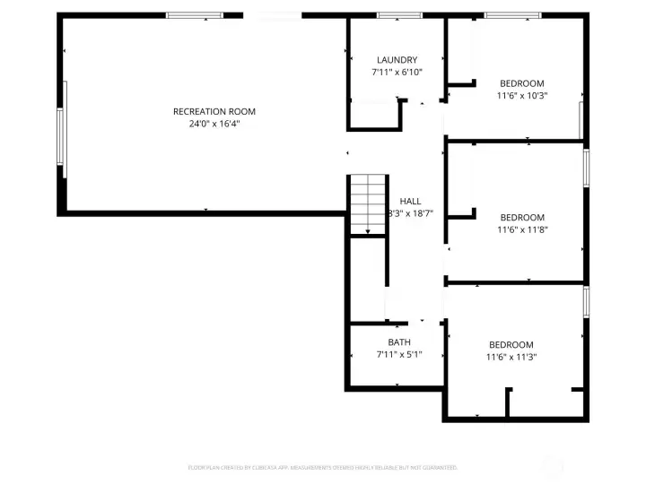 Lower level floor plan with approximate dimensions.
