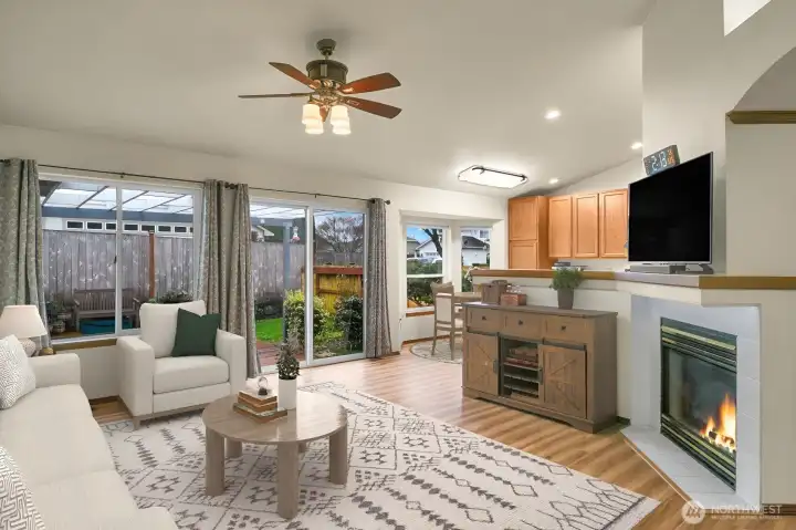 Family Room - Vaulted Ceilings & Ceiling Fan - Virtually Staged