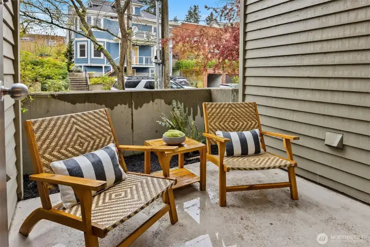 Smaller of two patios, right off dining area.