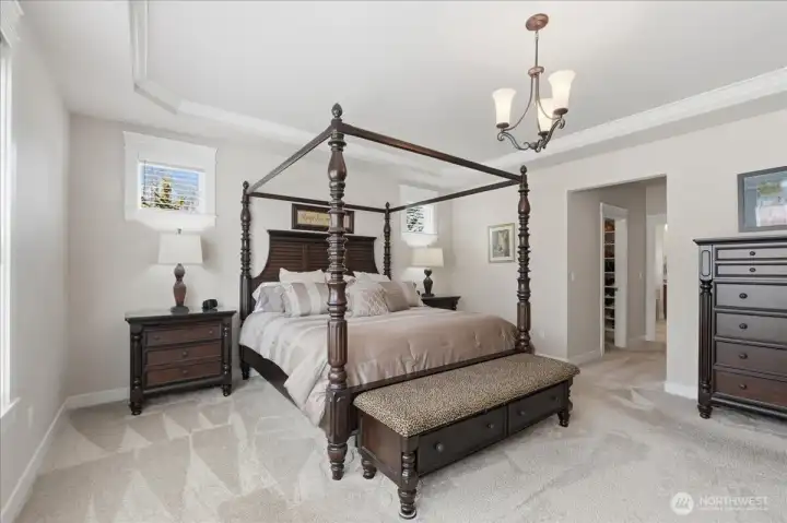 The primary with en-suite.  The hallway on the right is the walk-in closet and 5-piece bath.