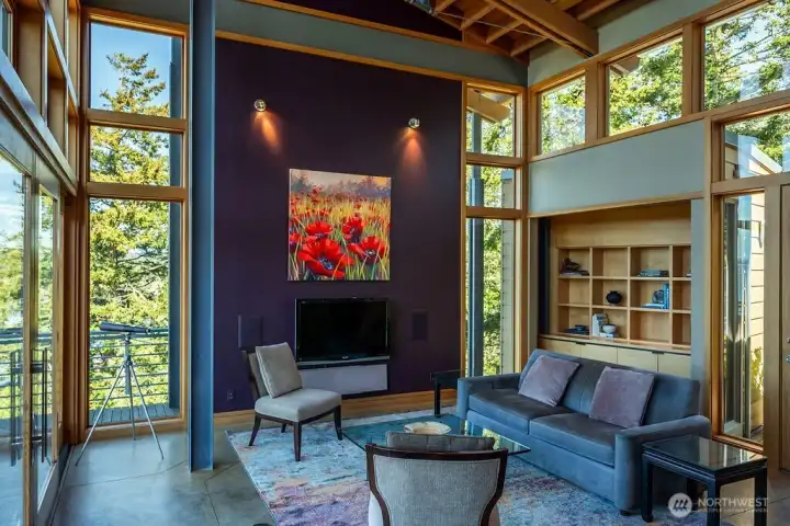 Living area, with custom cabinetry.