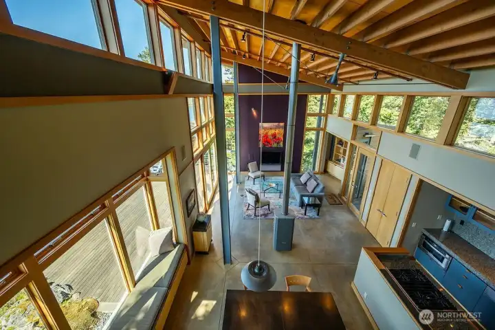 View from loft toward open gathering area.