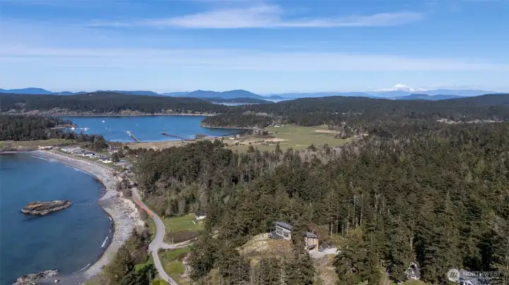 House right foreground, Agate beach on the left, Barlow Bay in the left background.