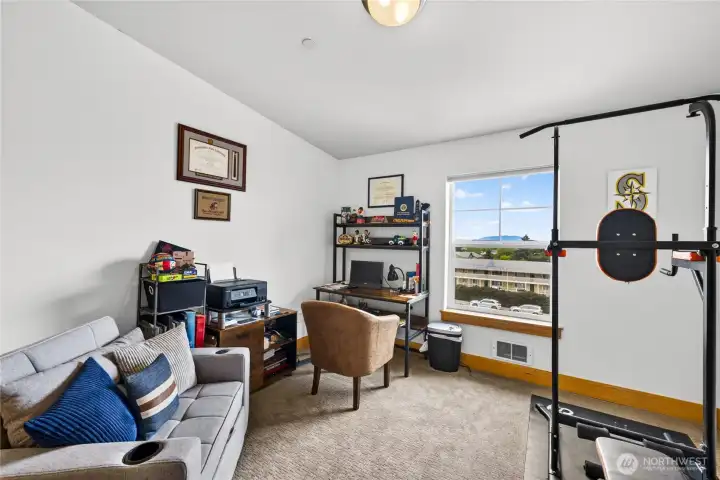Second bedroom works great as a flexible office/workout space.
