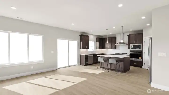 Living Room and Kitchen. Photos are for representation only.  Features, colors and selections may differ from photograph. See site agent for details.