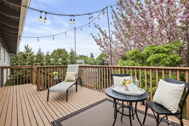 Step outside onto the deck from the French Doors. Very private deck!