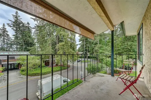 Deck that overlooks library & beautiful trees.