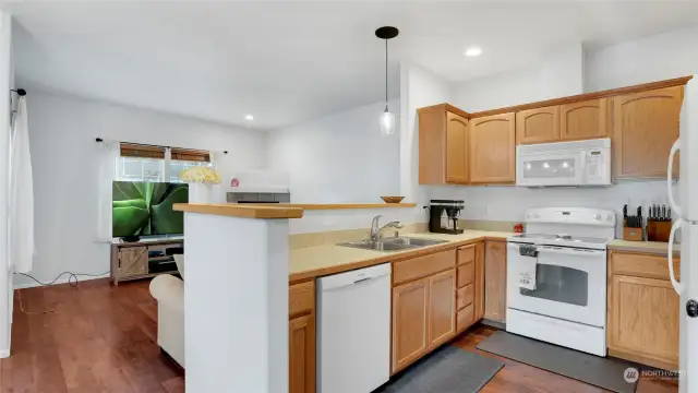 This home is great for any cook, big or small. It has a kitchen with plenty of space for prepping, cooking, and entertaining guests.