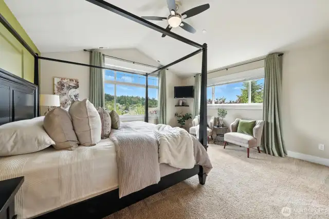 Light and bright primary- upgrade to ceiling fan.