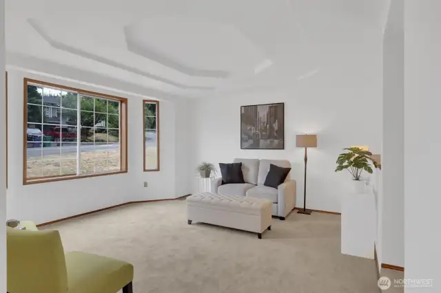 Large living room with coved ceiling detail