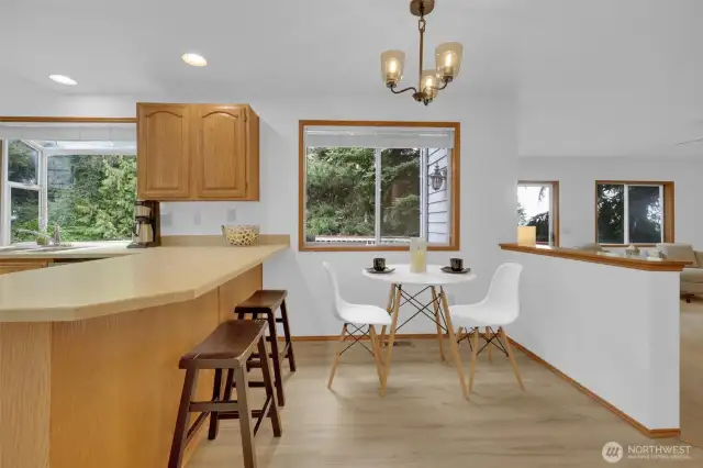 Big eating nook plus great counter space plus eating bar