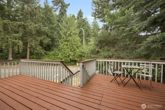 Deck has stairs that lead to the backyard & basement.