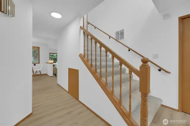 EXtra wide staircase plus extra storage space under the stairs