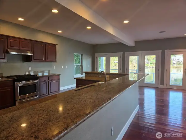 Large kitchen with full water views, huge deck, beach access!
