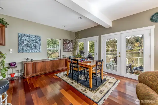 7 sets of french doors lead out to the deck, and beach area..