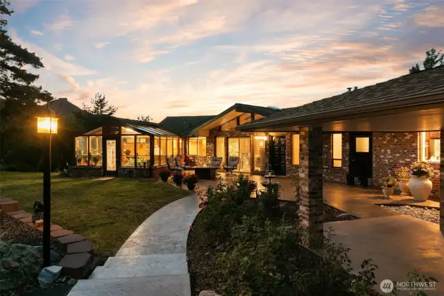 The inside is warm and inviting at twilight