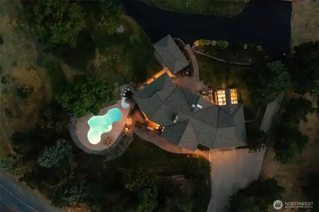 Aerial view of the property at night