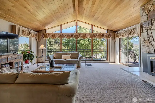Vaulted wood ceilings in the living room