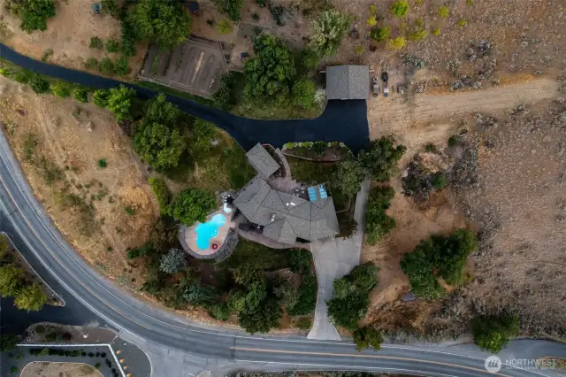 Overhead aerial view of the property
