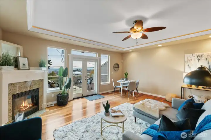 This sophisticated space is warm and inviting.