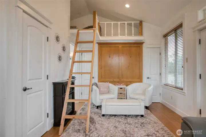 The loft, murphy bed, and storage closets.