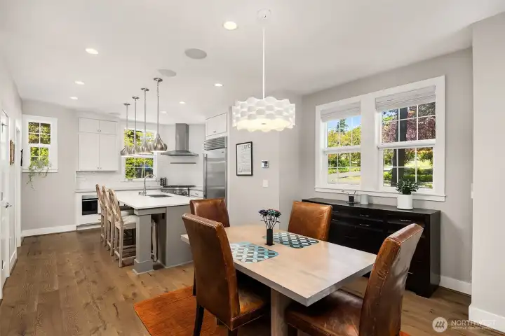Love the easy flow of the dining room and family room.